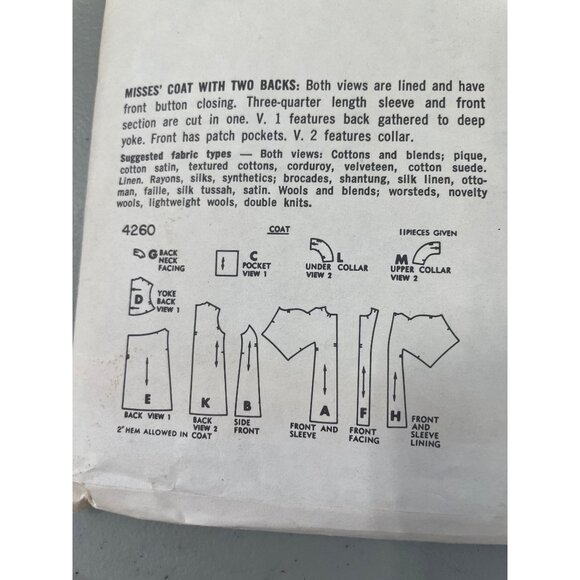 60s Simplicity Vintage Sewing Pattern Size 10 4260 Misses Coat 60s Retro CUT - Picture 4 of 6